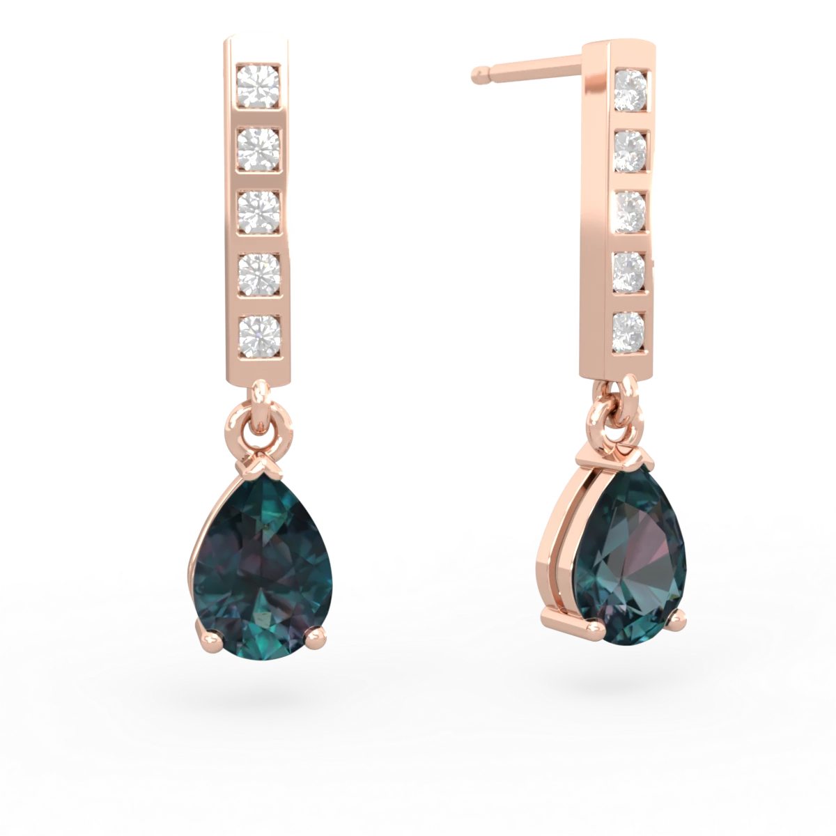 Alexandrite Art Deco Diamond Drop 14K Rose Gold earrings E5324
