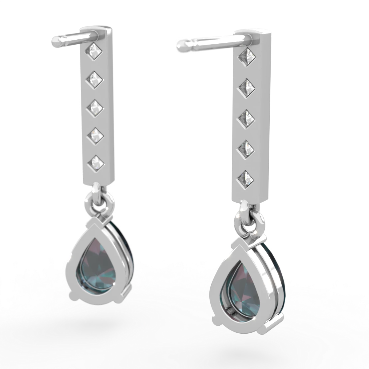 Alexandrite Art Deco Diamond Drop 14K White Gold earrings E5324