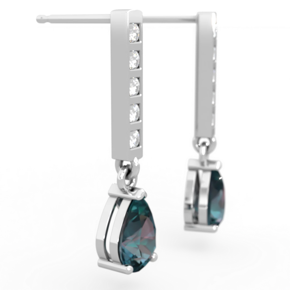 Alexandrite Art Deco Diamond Drop 14K White Gold earrings E5324