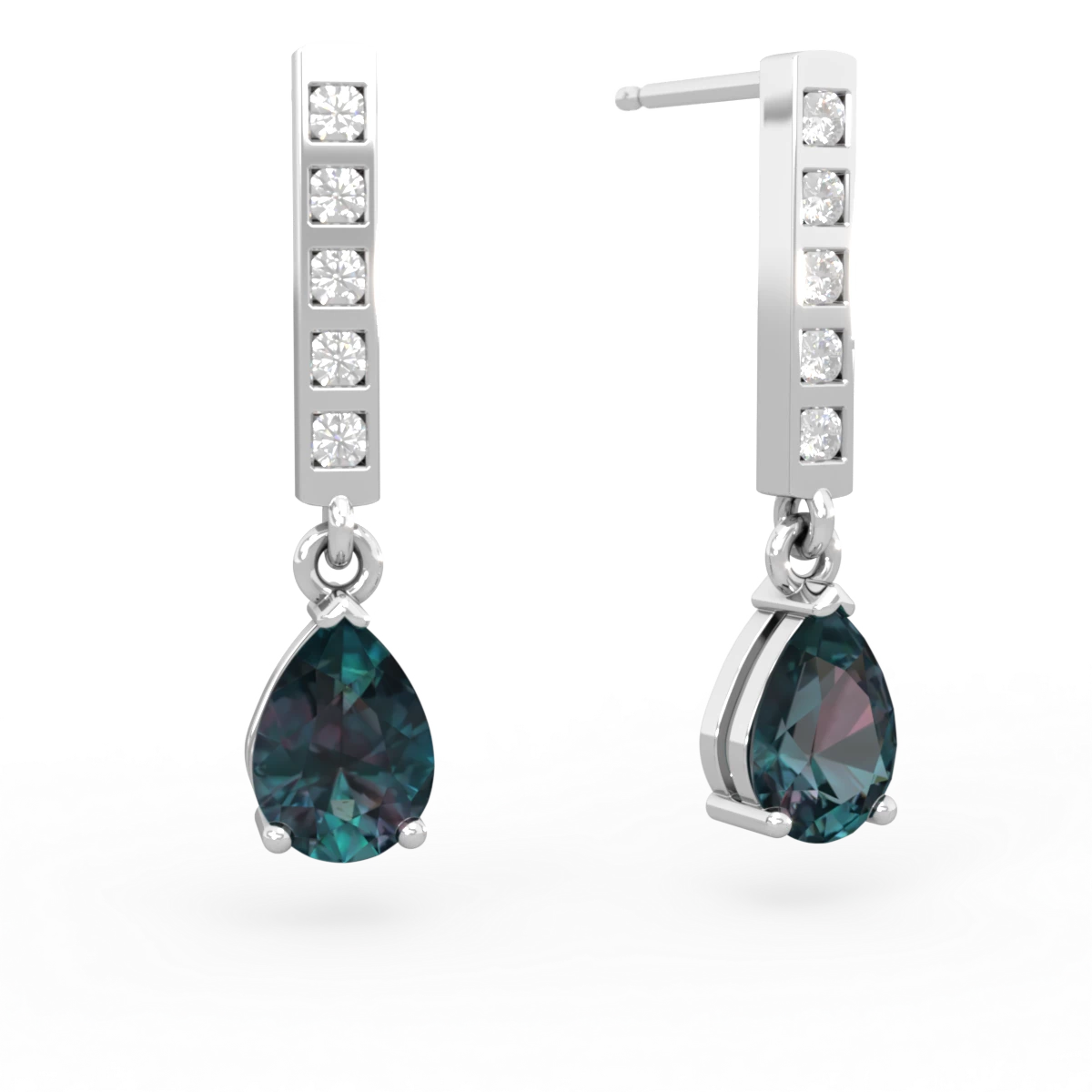 Alexandrite Art Deco Diamond Drop 14K White Gold earrings E5324