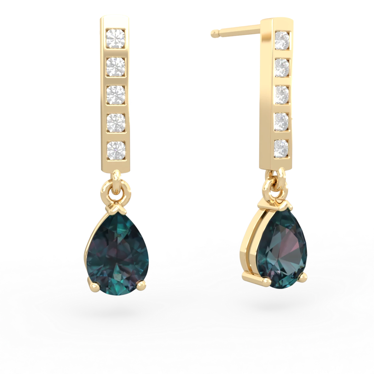 Alexandrite Art Deco Diamond Drop 14K Yellow Gold earrings E5324
