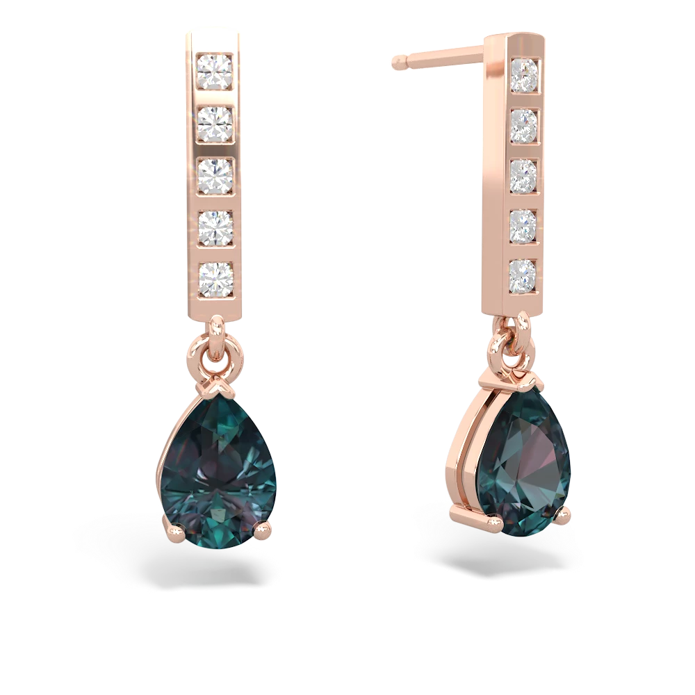 Alexandrite Art Deco Diamond Drop 14K Rose Gold earrings E5324
