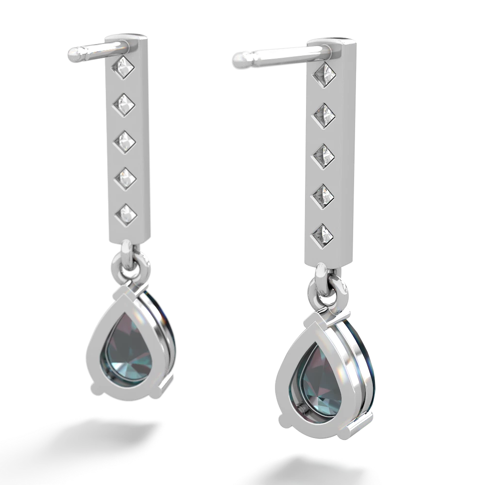 Alexandrite Art Deco Diamond Drop 14K White Gold earrings E5324