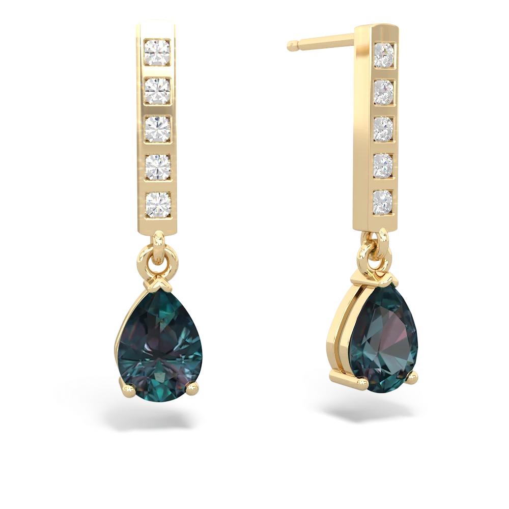 Alexandrite Art Deco Diamond Drop 14K Yellow Gold earrings E5324