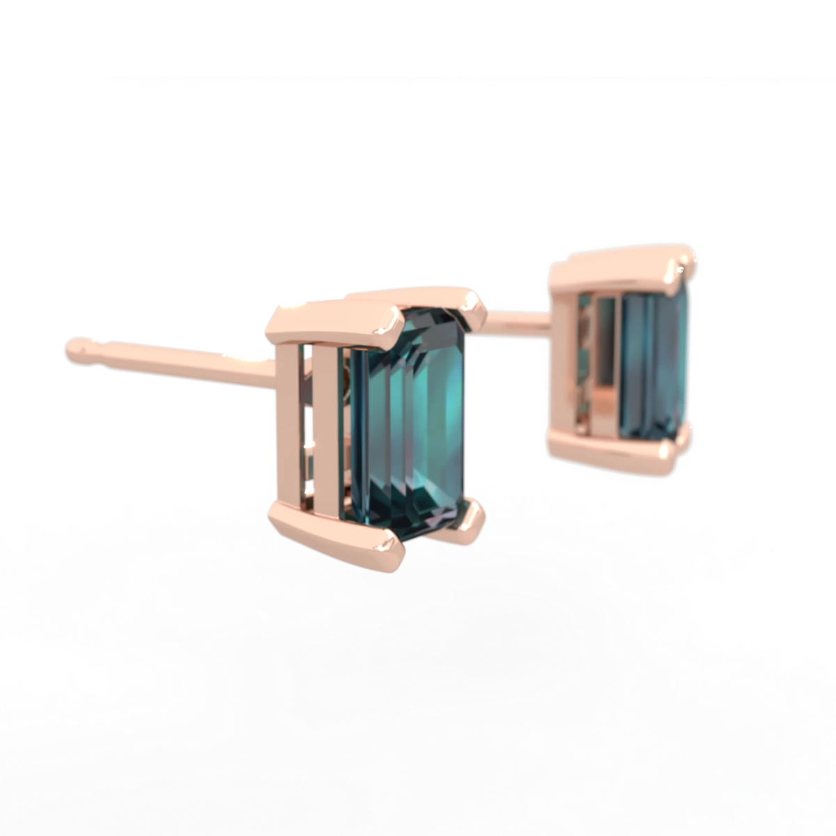 Alexandrite 6X4mm Emerald-Cut Stud 14K Rose Gold earrings E1855
