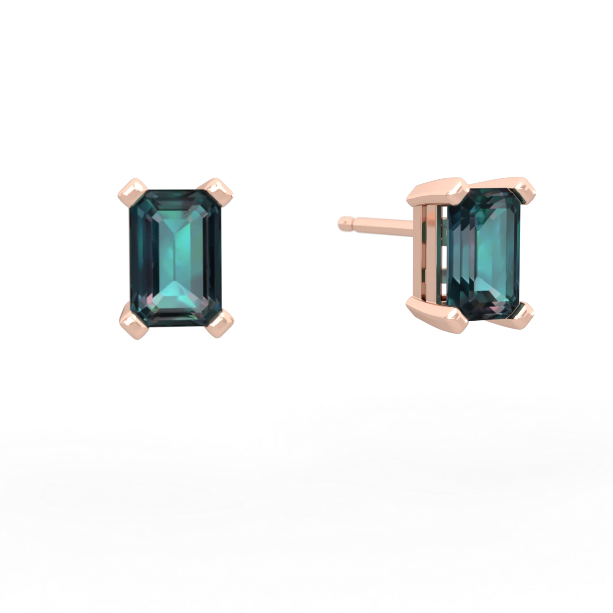Alexandrite 6X4mm Emerald-Cut Stud 14K Rose Gold earrings E1855