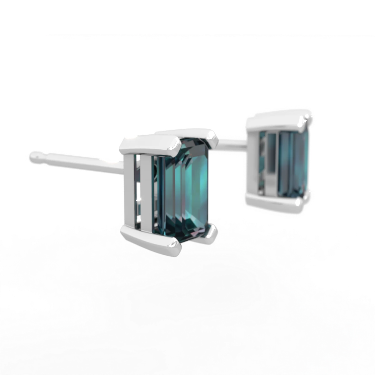 Alexandrite 6X4mm Emerald-Cut Stud 14K White Gold earrings E1855