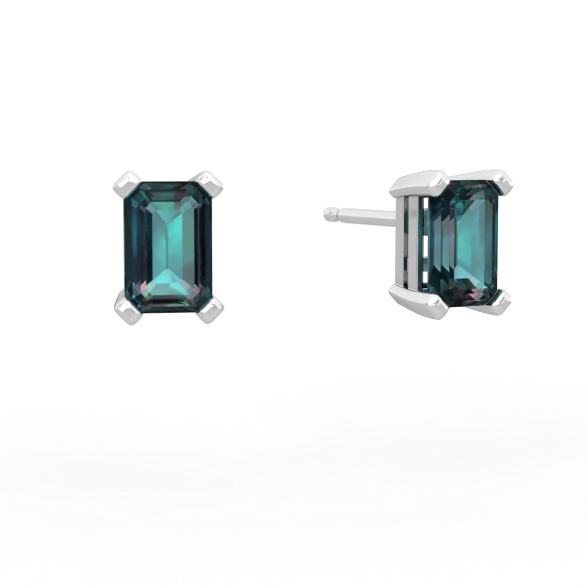 Alexandrite 6X4mm Emerald-Cut Stud 14K White Gold earrings E1855