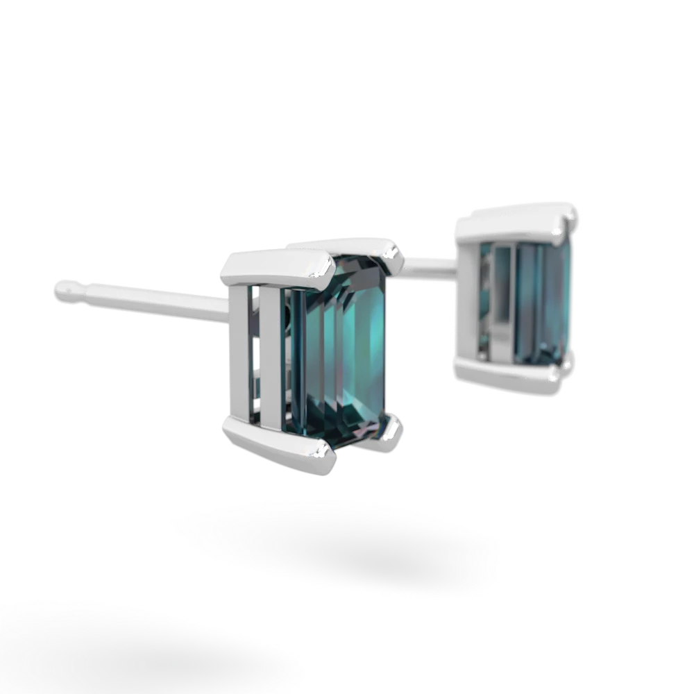 Alexandrite 6X4mm Emerald-Cut Stud 14K White Gold earrings E1855