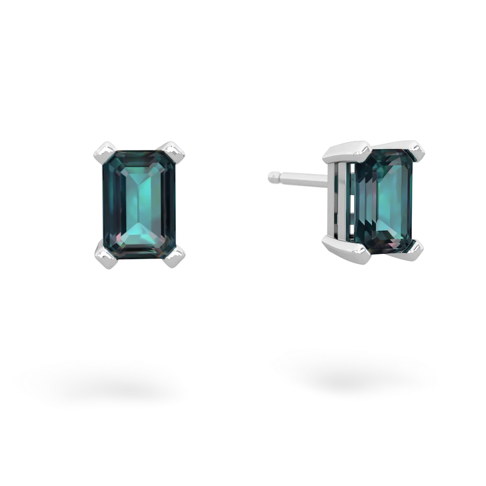 Alexandrite 6X4mm Emerald-Cut Stud 14K White Gold earrings E1855