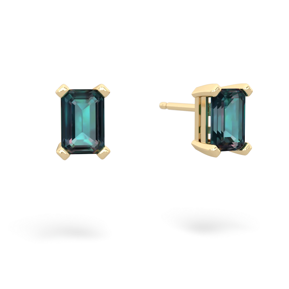 Alexandrite 6X4mm Emerald-Cut Stud 14K Yellow Gold earrings E1855