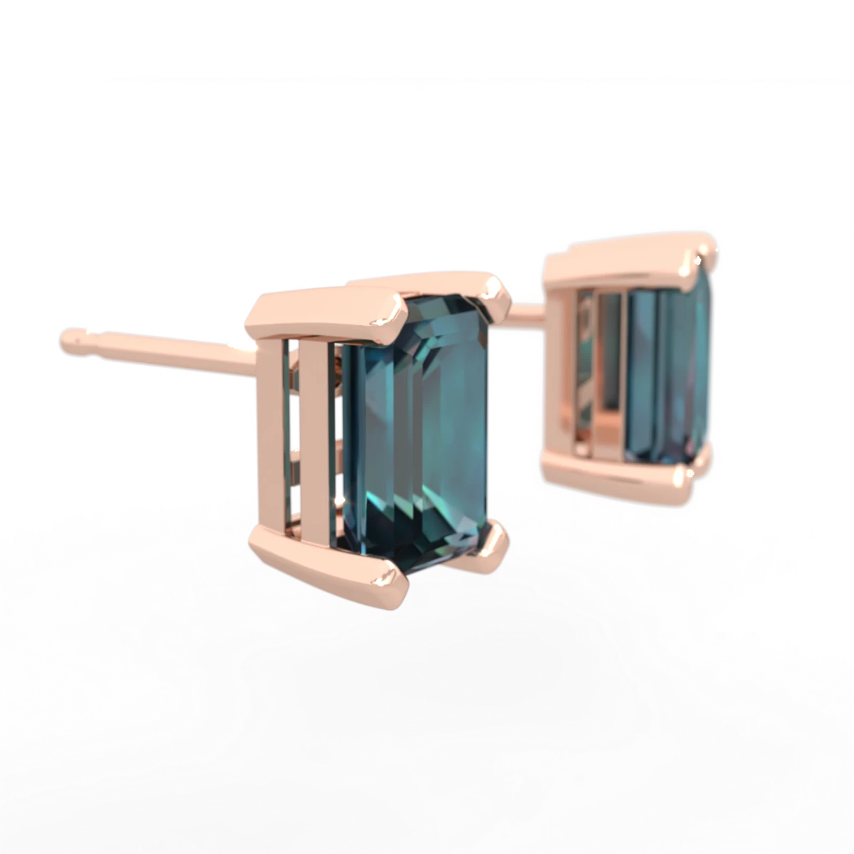 Alexandrite 7X5mm Emerald-Cut Stud 14K Rose Gold earrings E1856