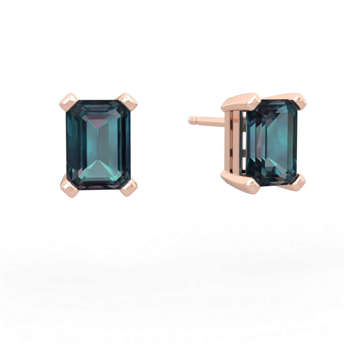Alexandrite 7X5mm Emerald-Cut Stud 14K Rose Gold earrings E1856