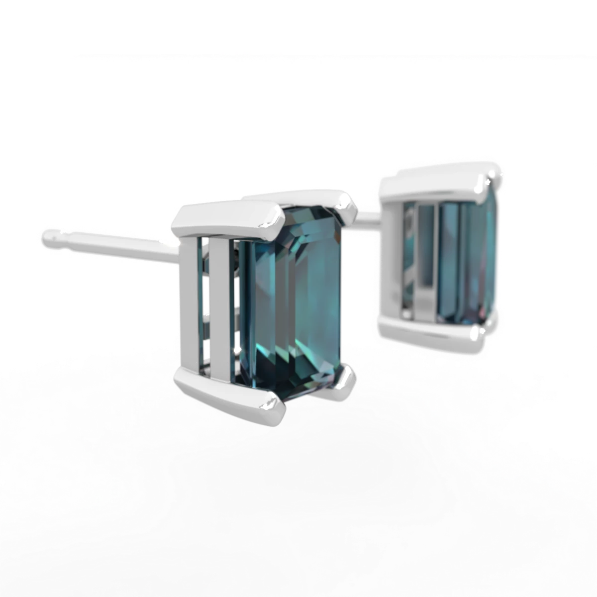Alexandrite 7X5mm Emerald-Cut Stud 14K White Gold earrings E1856