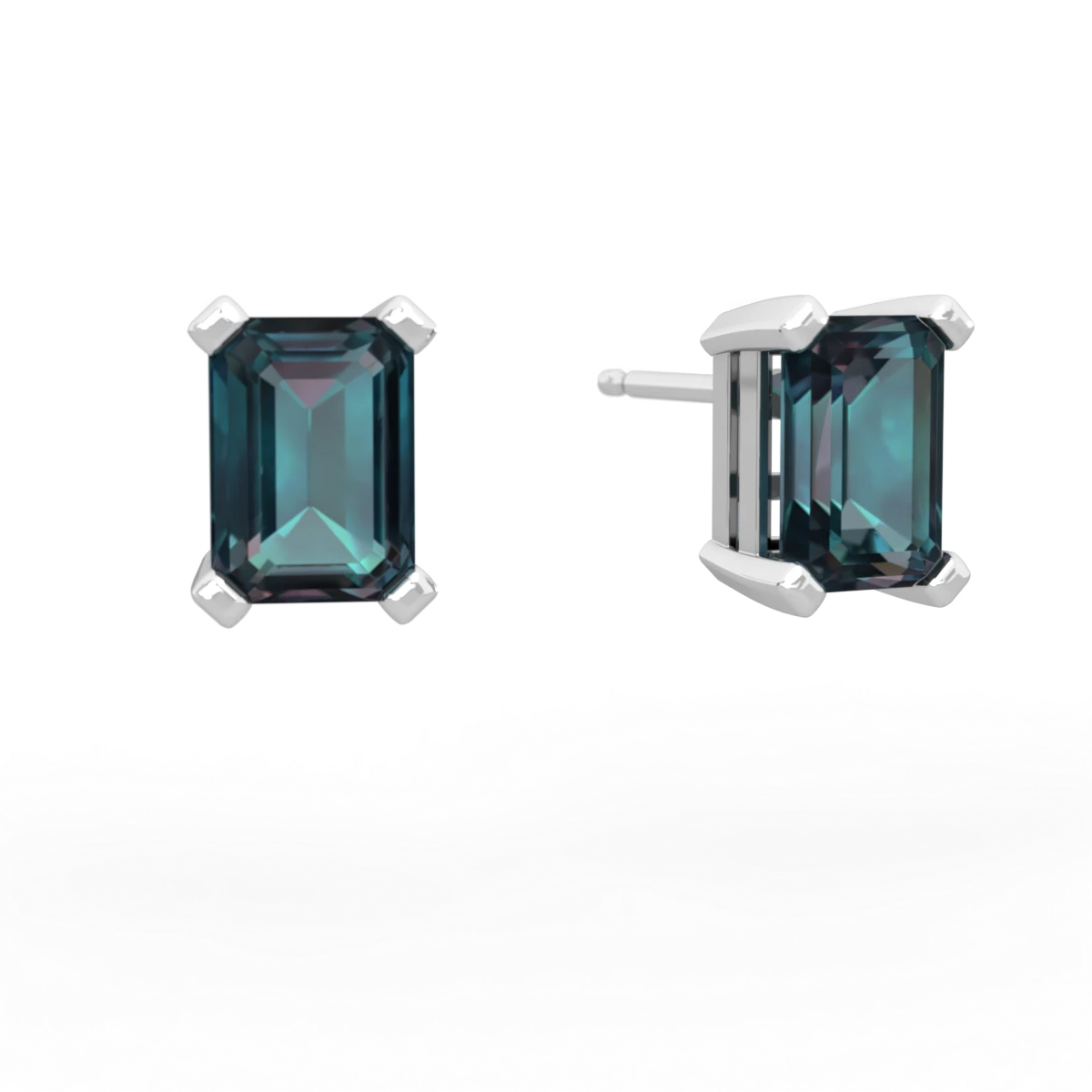 Alexandrite 7X5mm Emerald-Cut Stud 14K White Gold earrings E1856