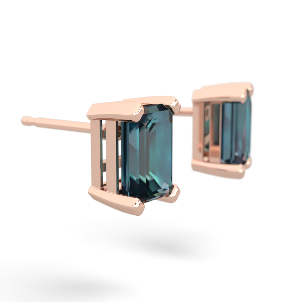 Alexandrite 7X5mm Emerald-Cut Stud 14K Rose Gold earrings E1856