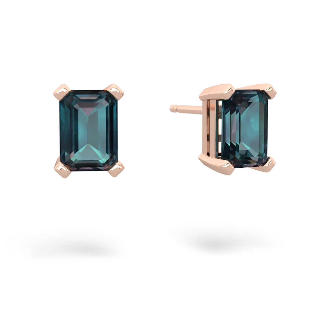 Alexandrite 7X5mm Emerald-Cut Stud 14K Rose Gold earrings E1856