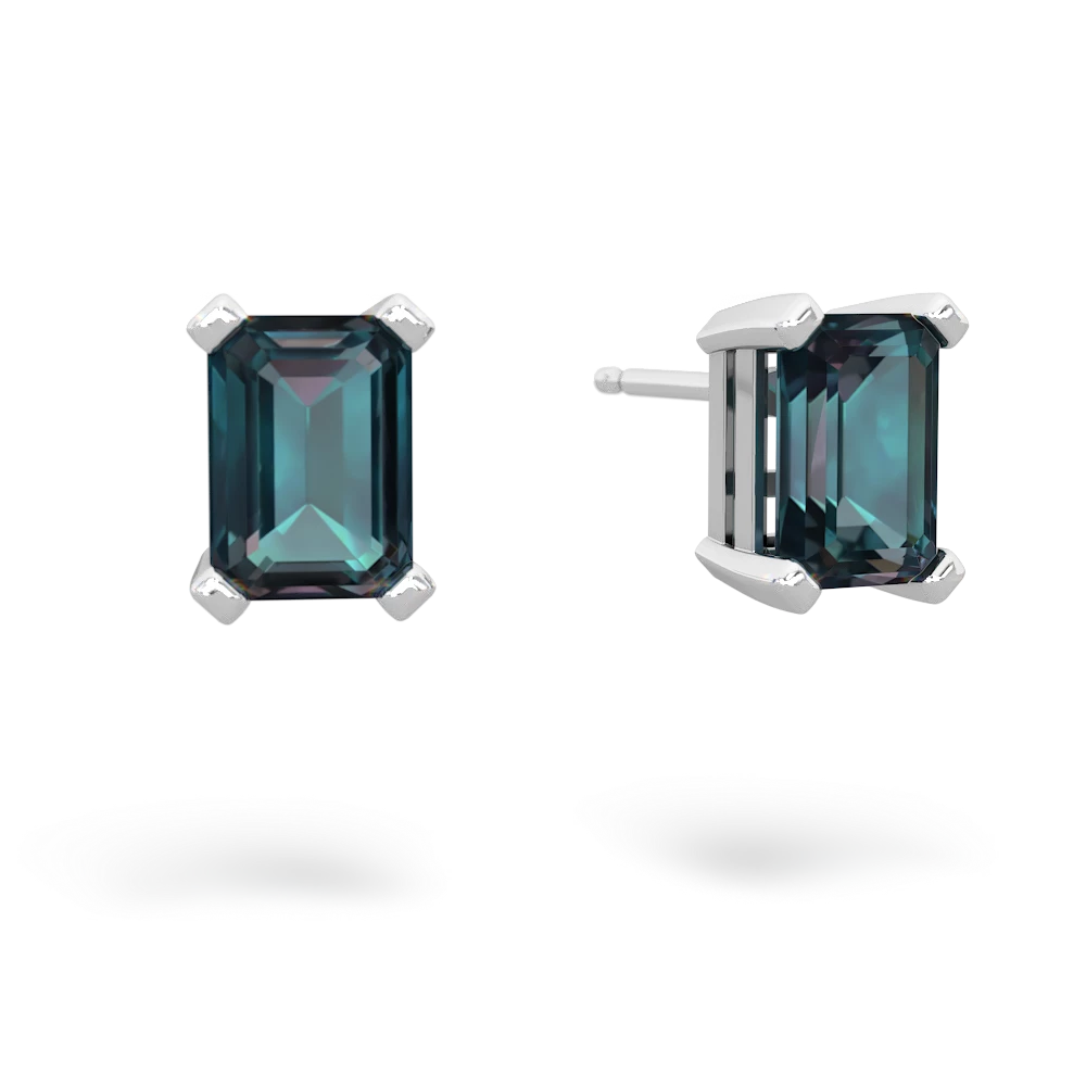 Alexandrite 7X5mm Emerald-Cut Stud 14K White Gold earrings E1856