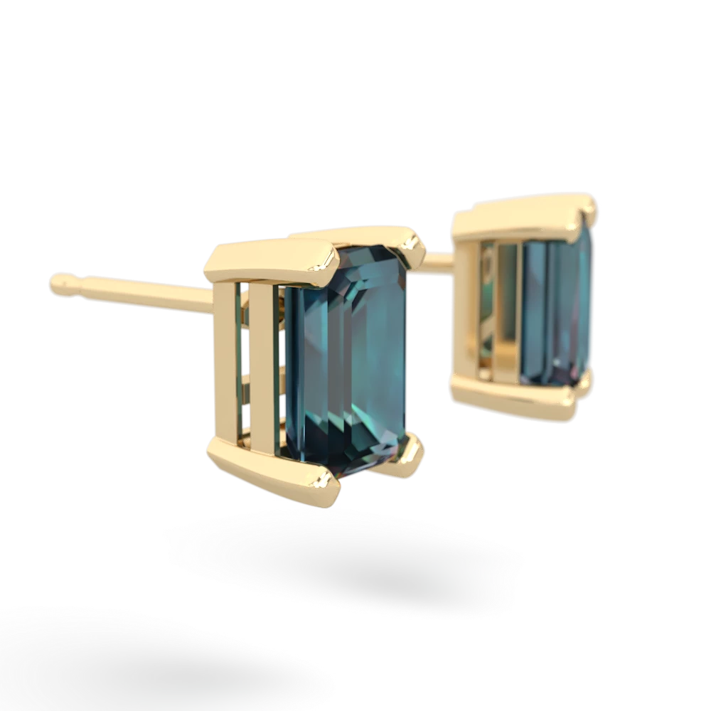 Alexandrite 7X5mm Emerald-Cut Stud 14K Yellow Gold earrings E1856