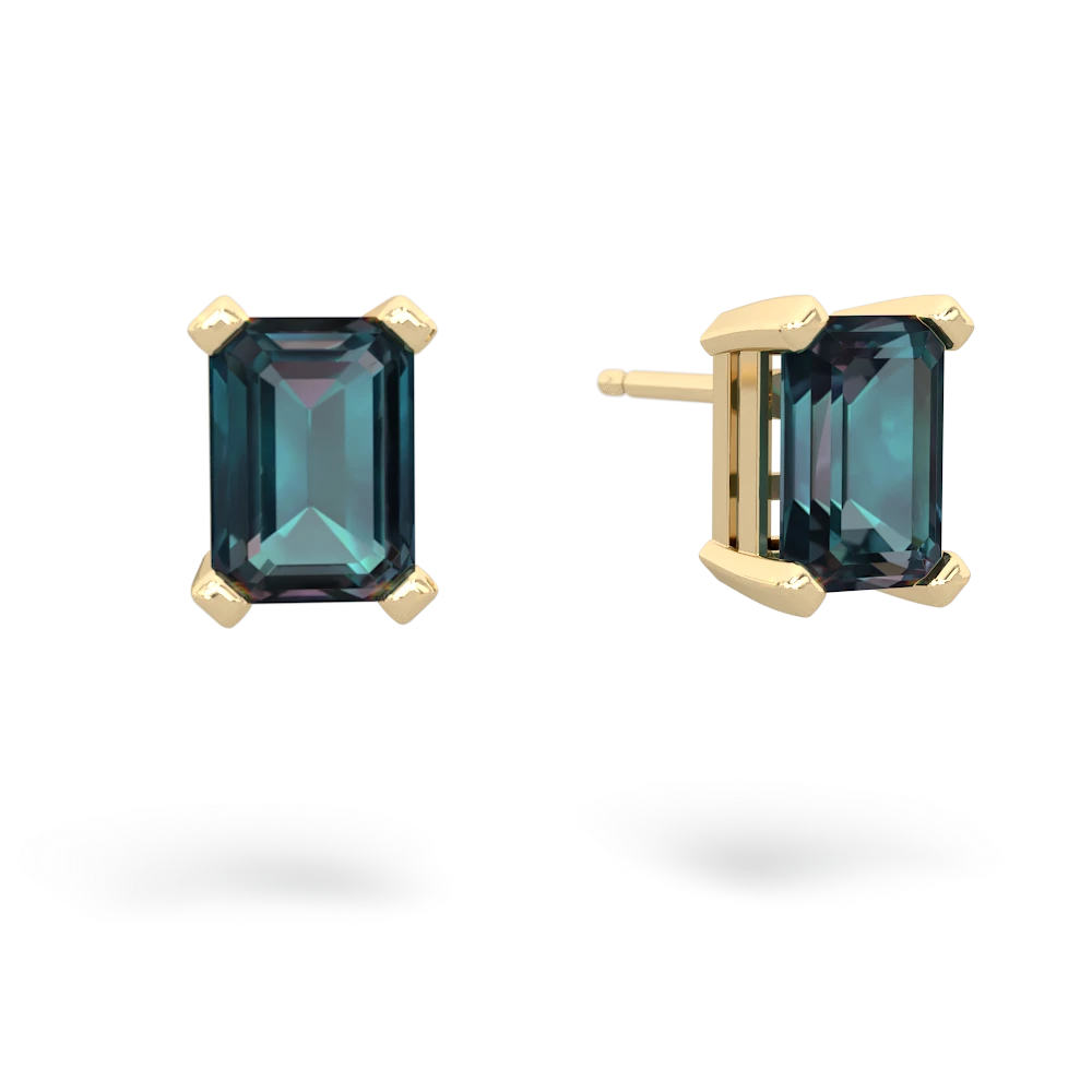 Alexandrite 7X5mm Emerald-Cut Stud 14K Yellow Gold earrings E1856