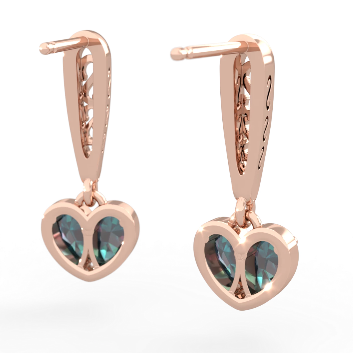 Alexandrite Filligree Heart 14K Rose Gold earrings E5070