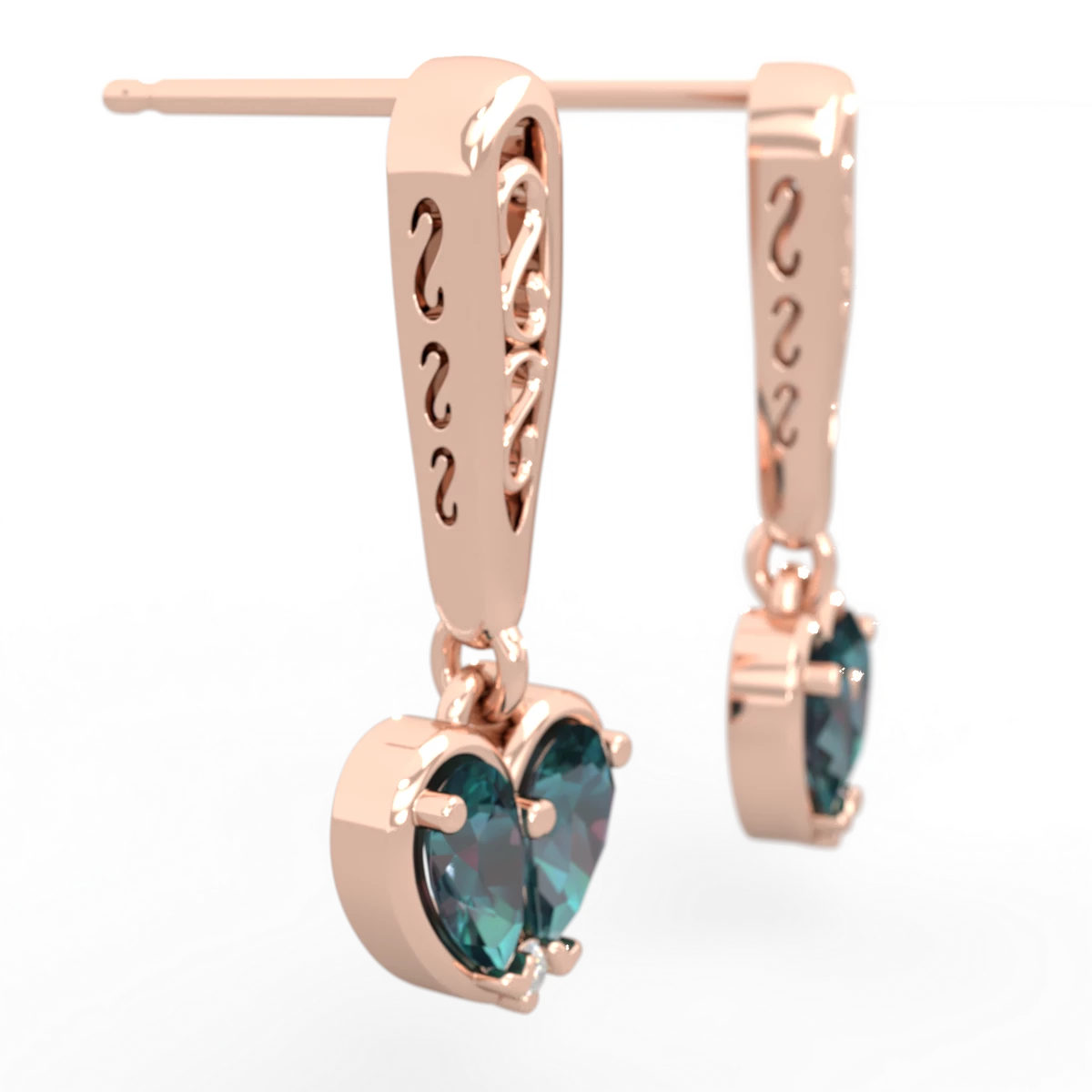 Alexandrite Filligree Heart 14K Rose Gold earrings E5070