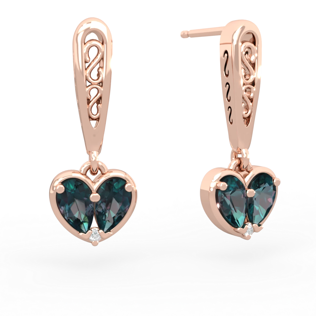 Alexandrite Filligree Heart 14K Rose Gold earrings E5070