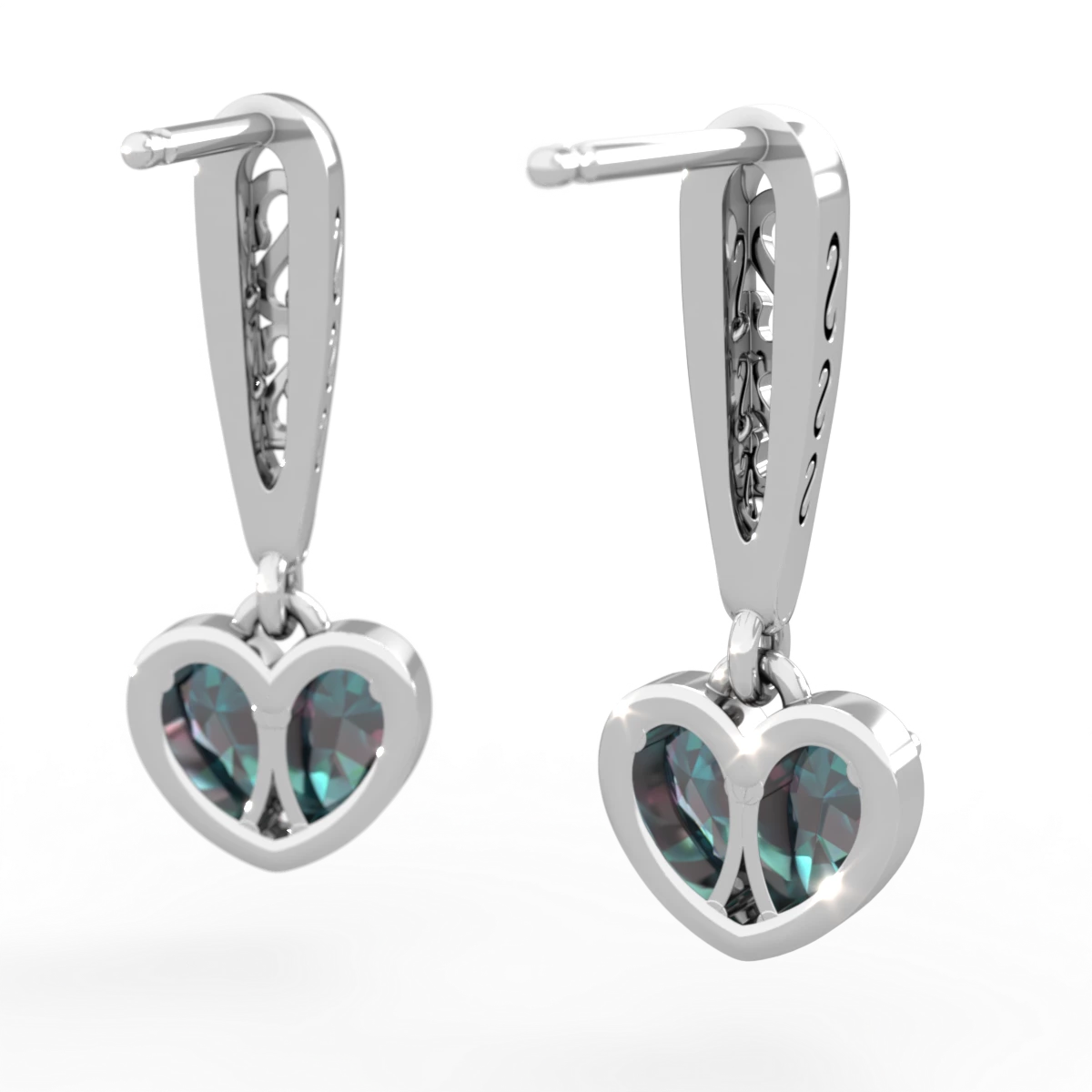 Alexandrite Filligree Heart 14K White Gold earrings E5070