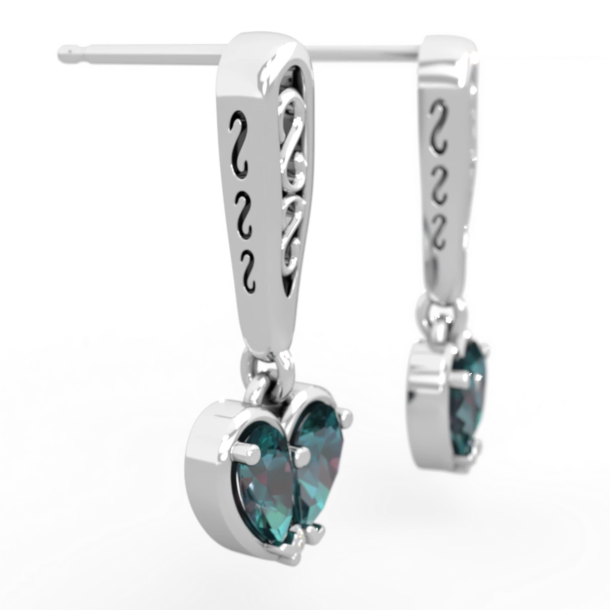 Alexandrite Filligree Heart 14K White Gold earrings E5070