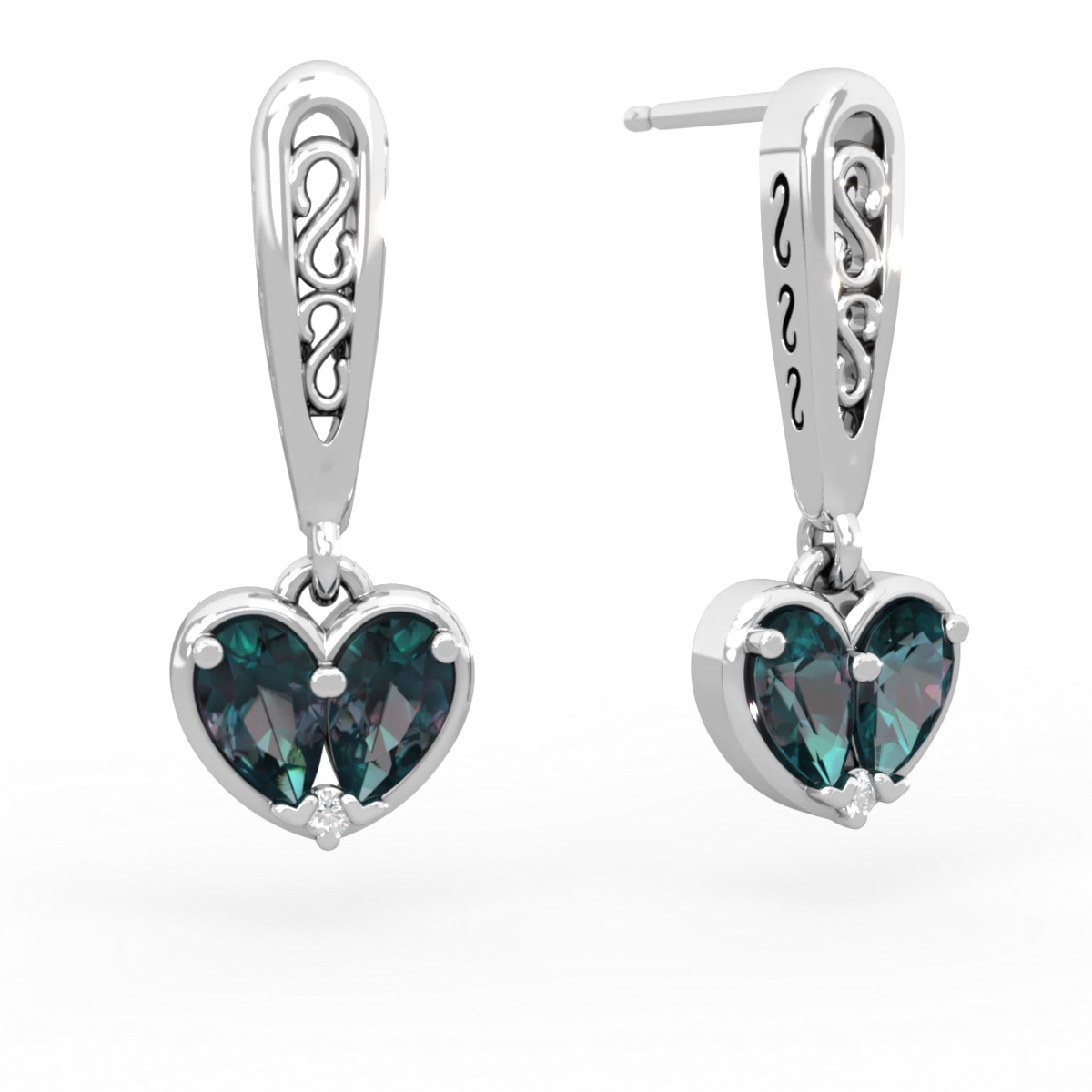 Alexandrite Filligree Heart 14K White Gold earrings E5070