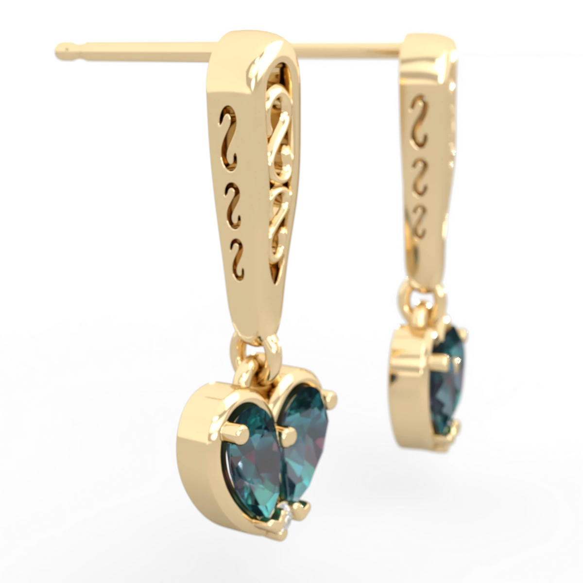 Alexandrite Filligree Heart 14K Yellow Gold earrings E5070