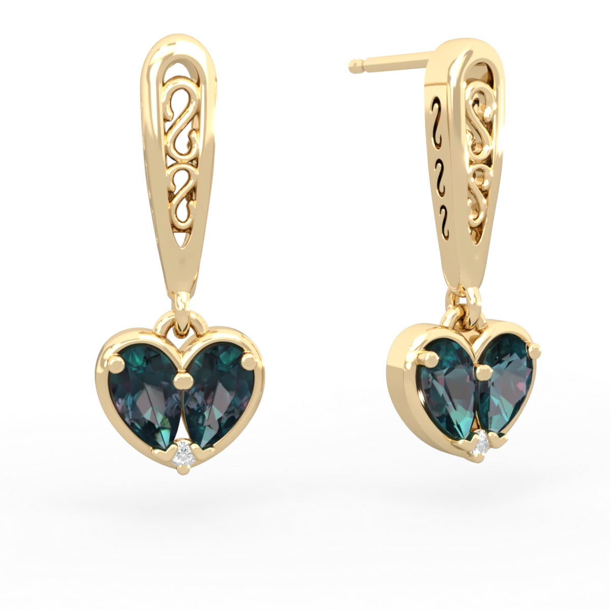 Alexandrite Filligree Heart 14K Yellow Gold earrings E5070