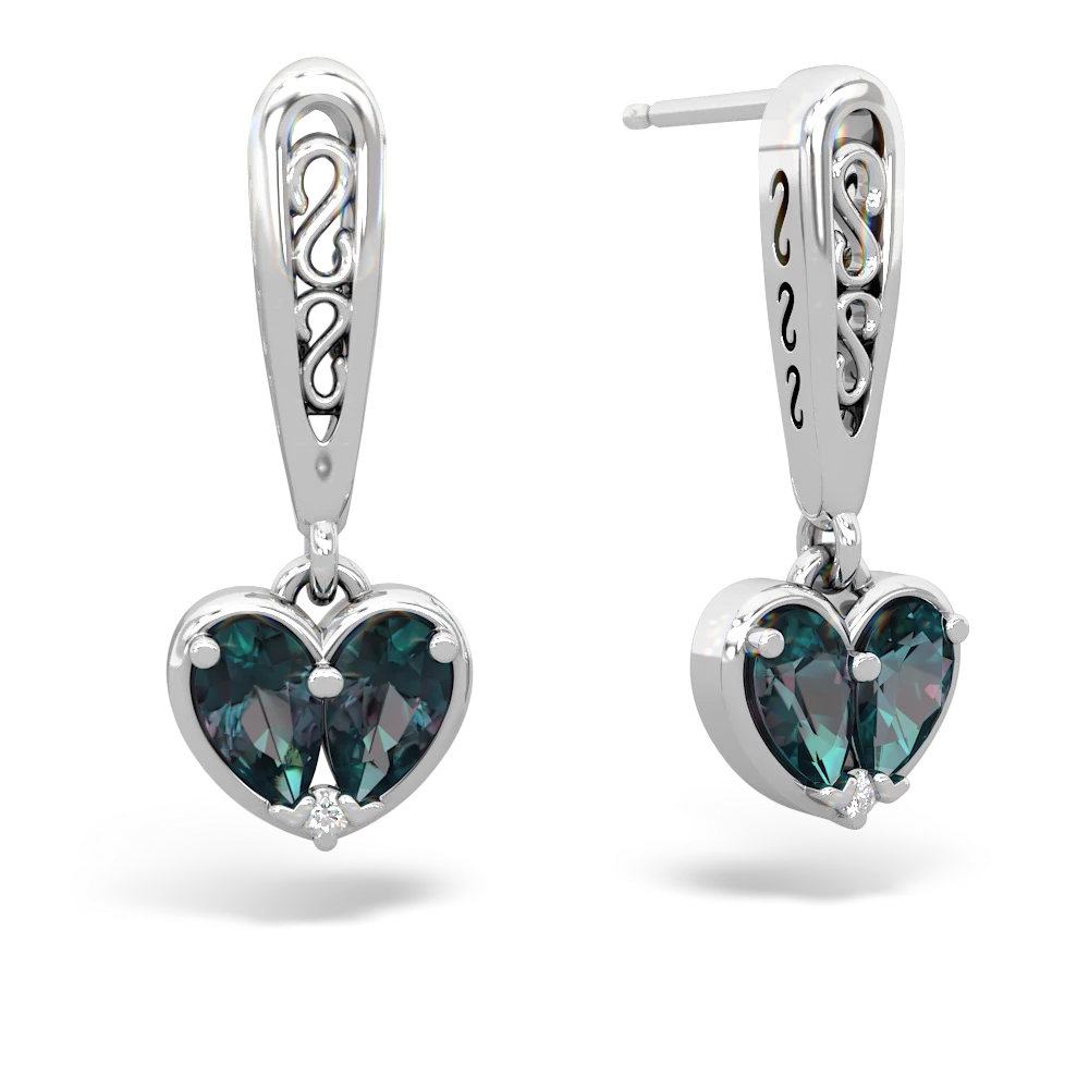 Alexandrite Filligree Heart 14K White Gold earrings E5070