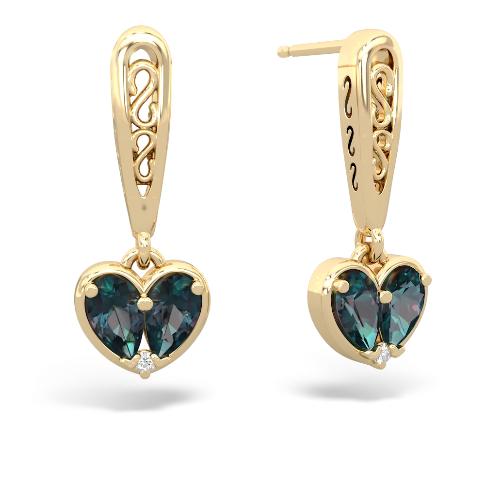 Alexandrite Filligree Heart 14K Yellow Gold earrings E5070