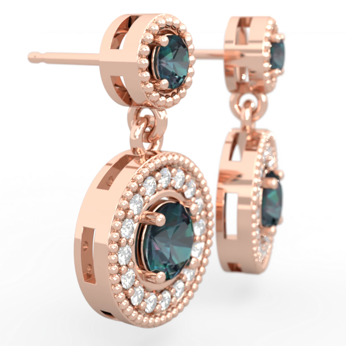 Alexandrite Halo Dangle 14K Rose Gold earrings E5319