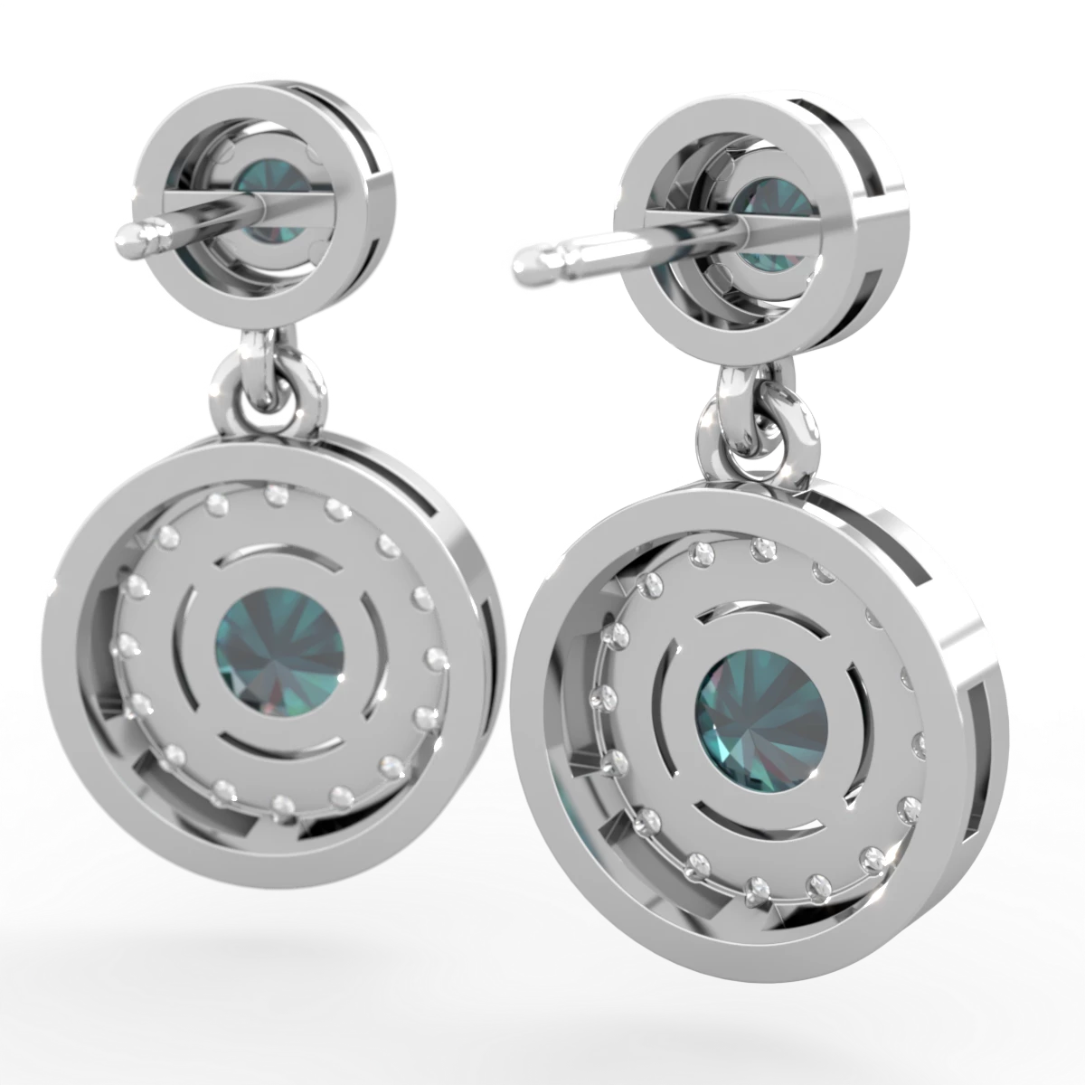 Alexandrite Halo Dangle 14K White Gold earrings E5319