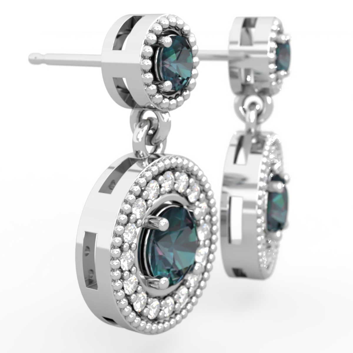 Alexandrite Halo Dangle 14K White Gold earrings E5319