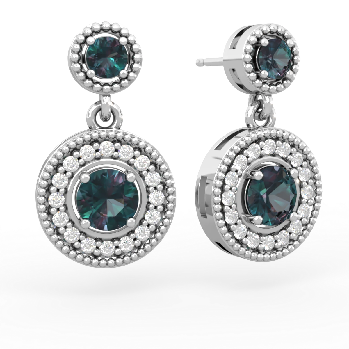Alexandrite Halo Dangle 14K White Gold earrings E5319