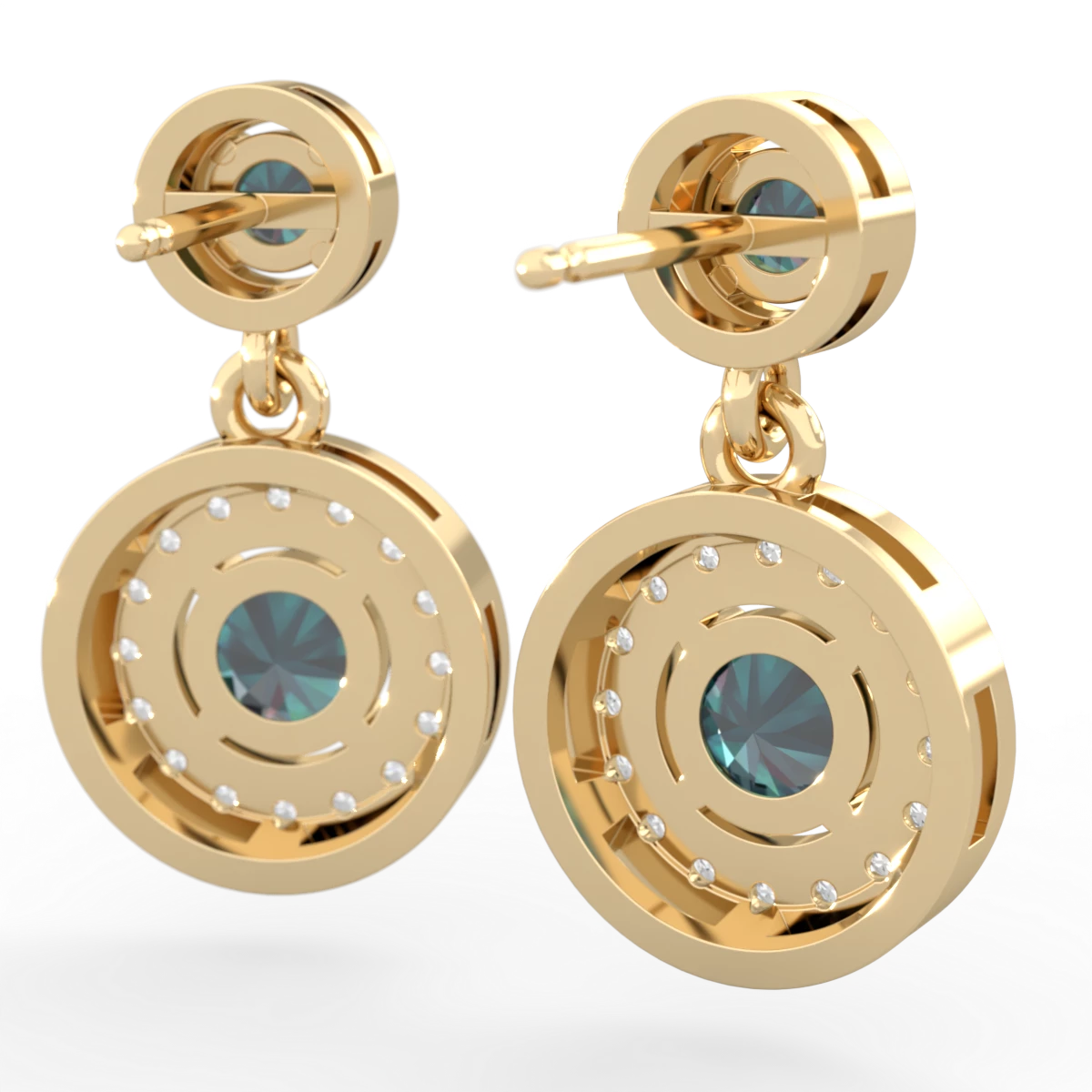 Alexandrite Halo Dangle 14K Yellow Gold earrings E5319