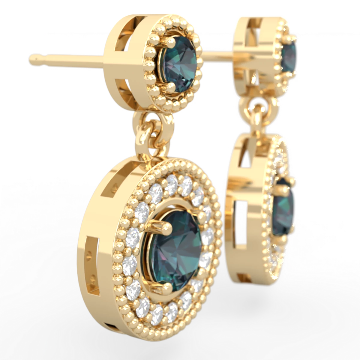 Alexandrite Halo Dangle 14K Yellow Gold earrings E5319