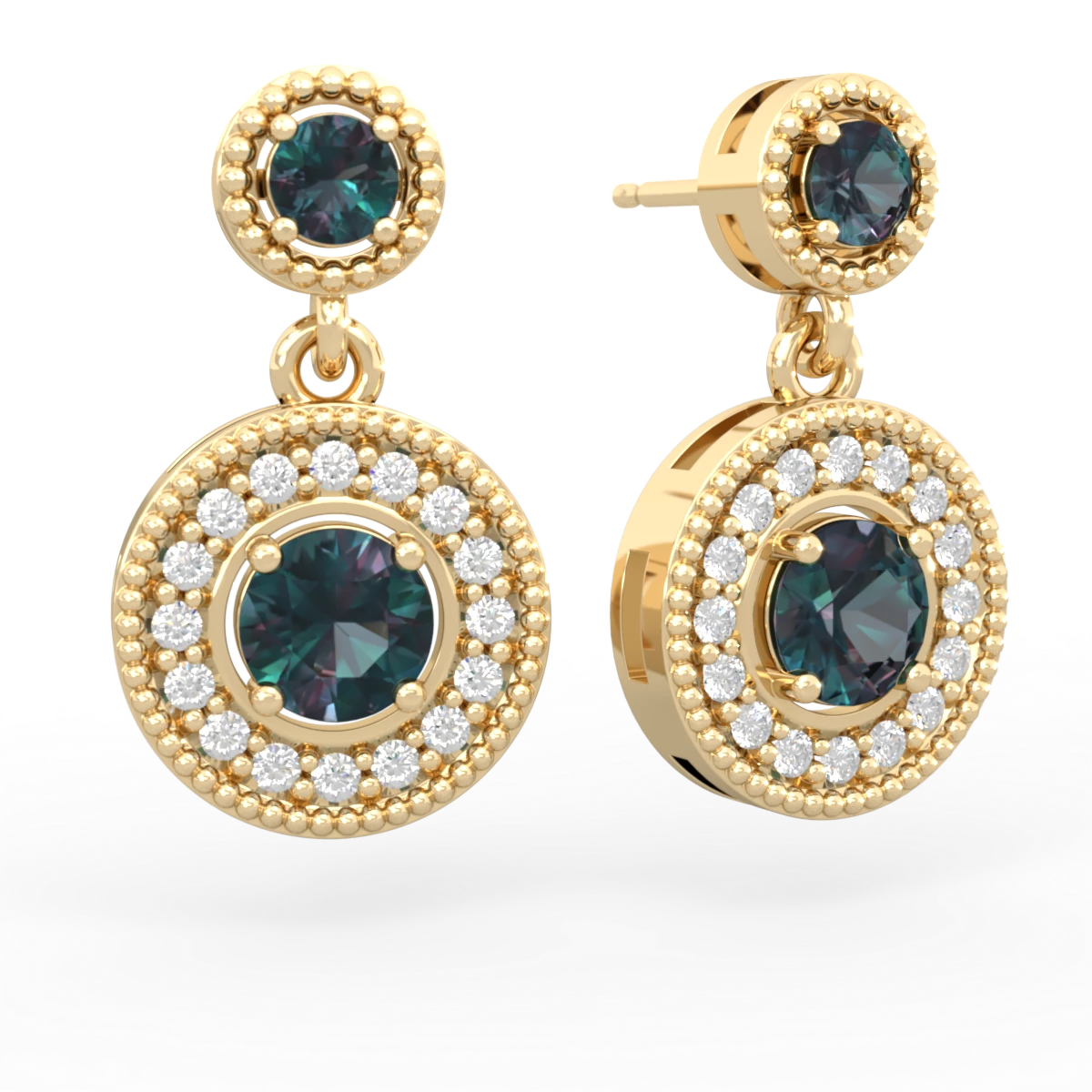 Alexandrite Halo Dangle 14K Yellow Gold earrings E5319