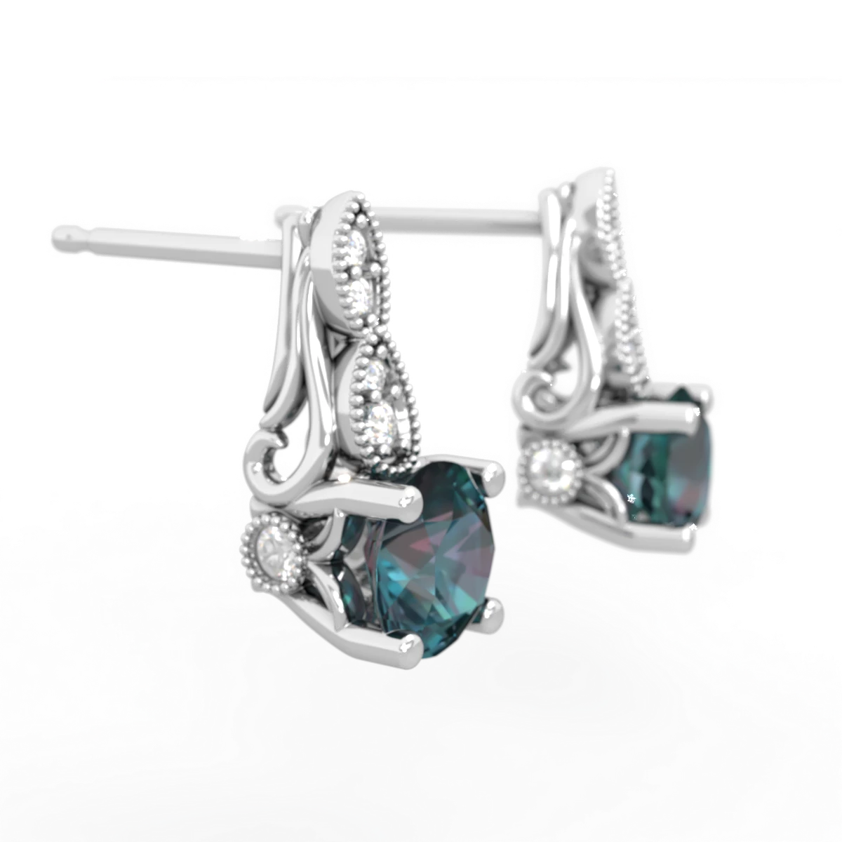 Alexandrite Antique Elegance 14K White Gold earrings E3100