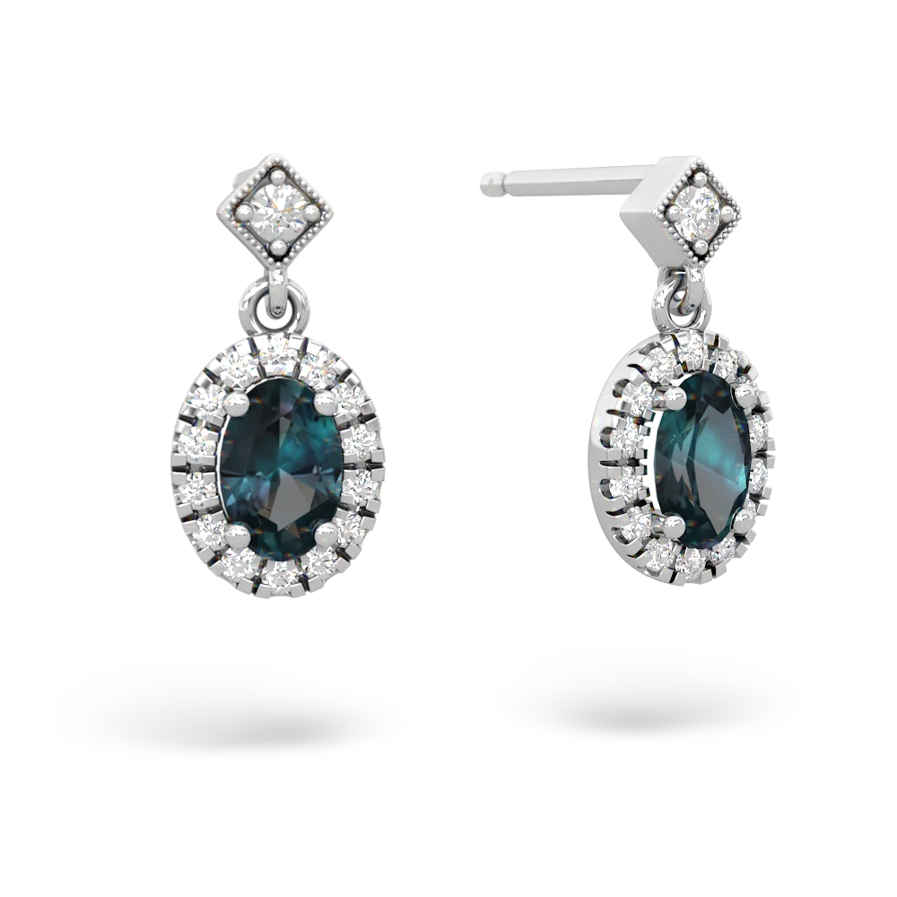 Alexandrite Antique-Style Halo 14K White Gold earrings E5720