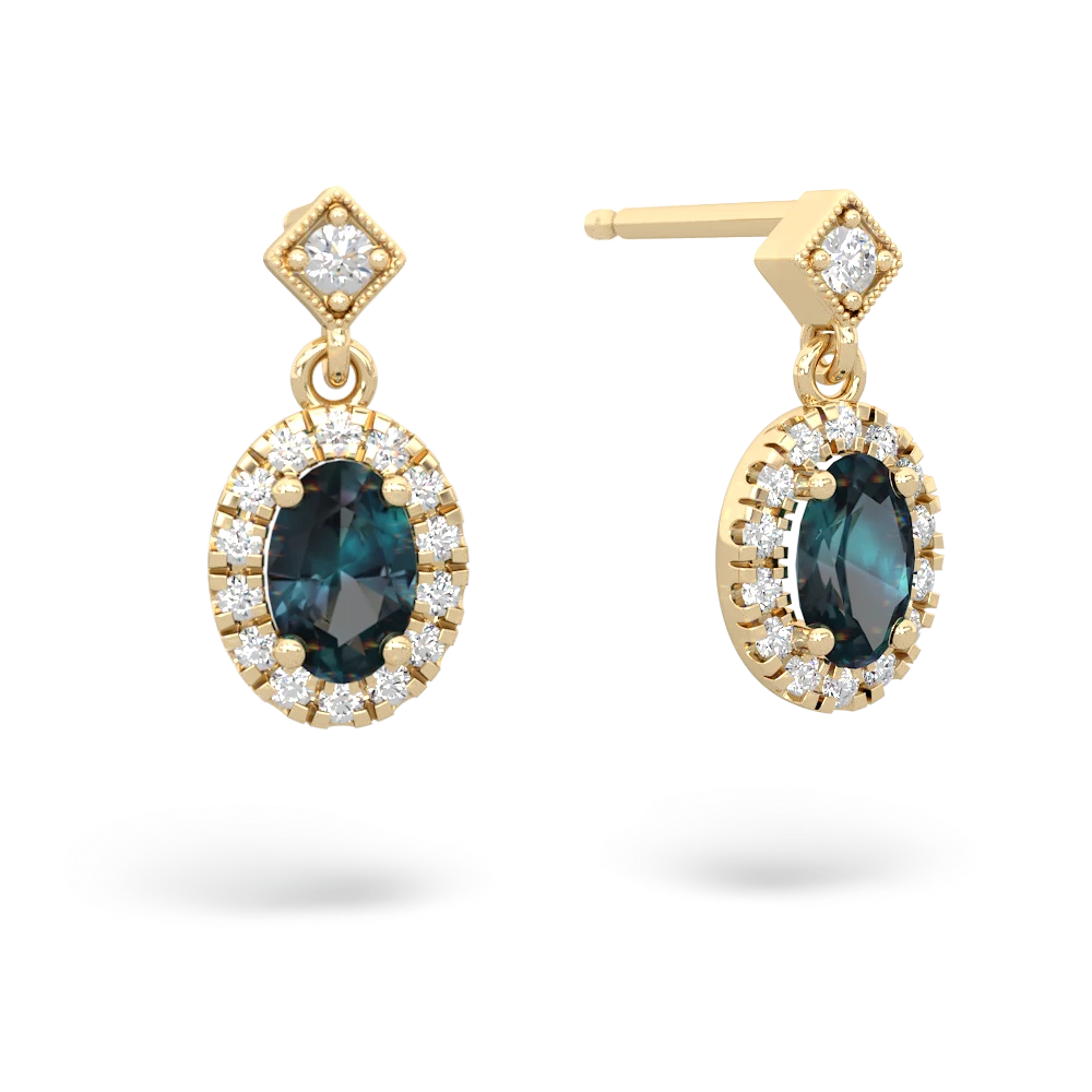 Alexandrite Antique-Style Halo 14K Yellow Gold earrings E5720