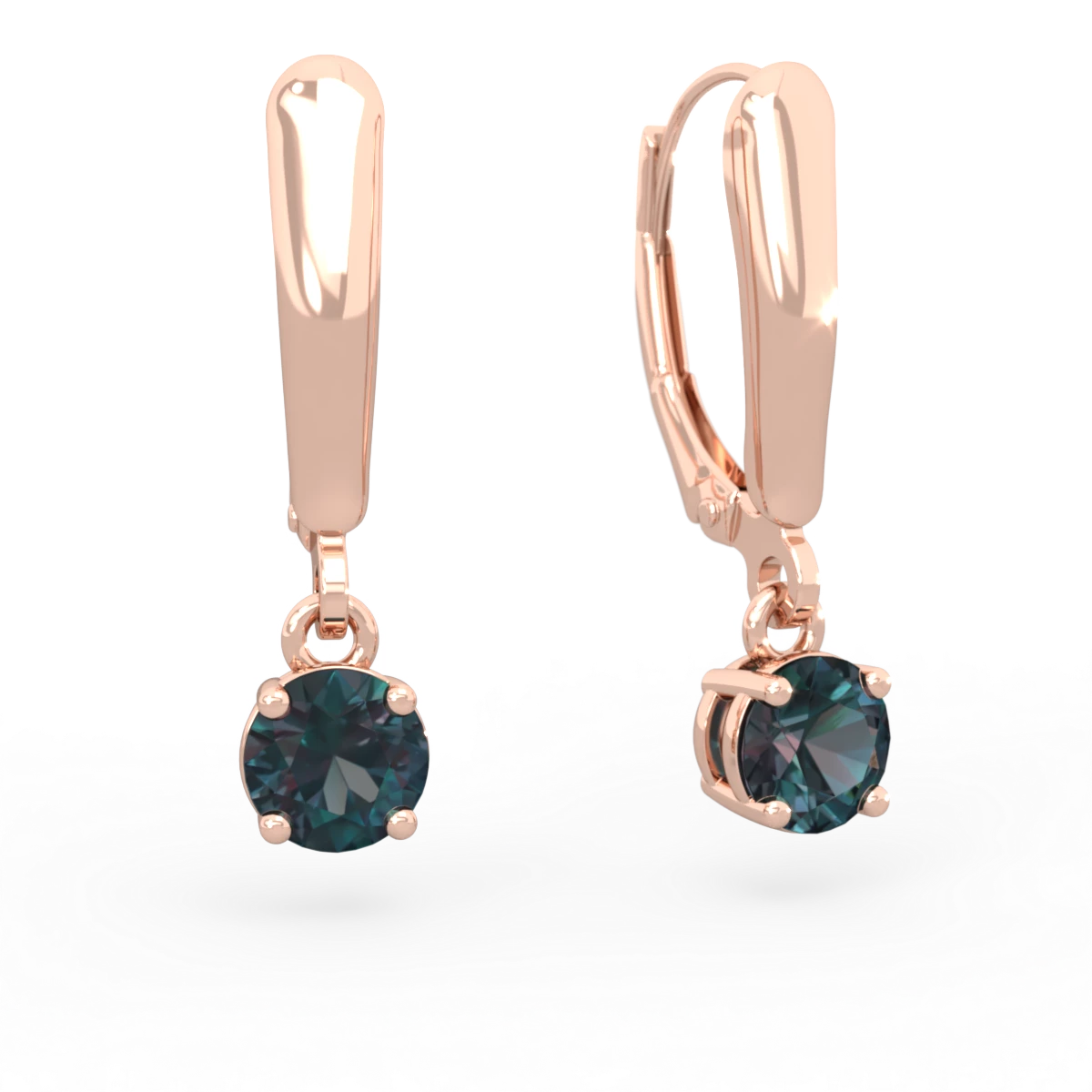 Alexandrite 5Mm Round Lever Back 14K Rose Gold earrings E2785