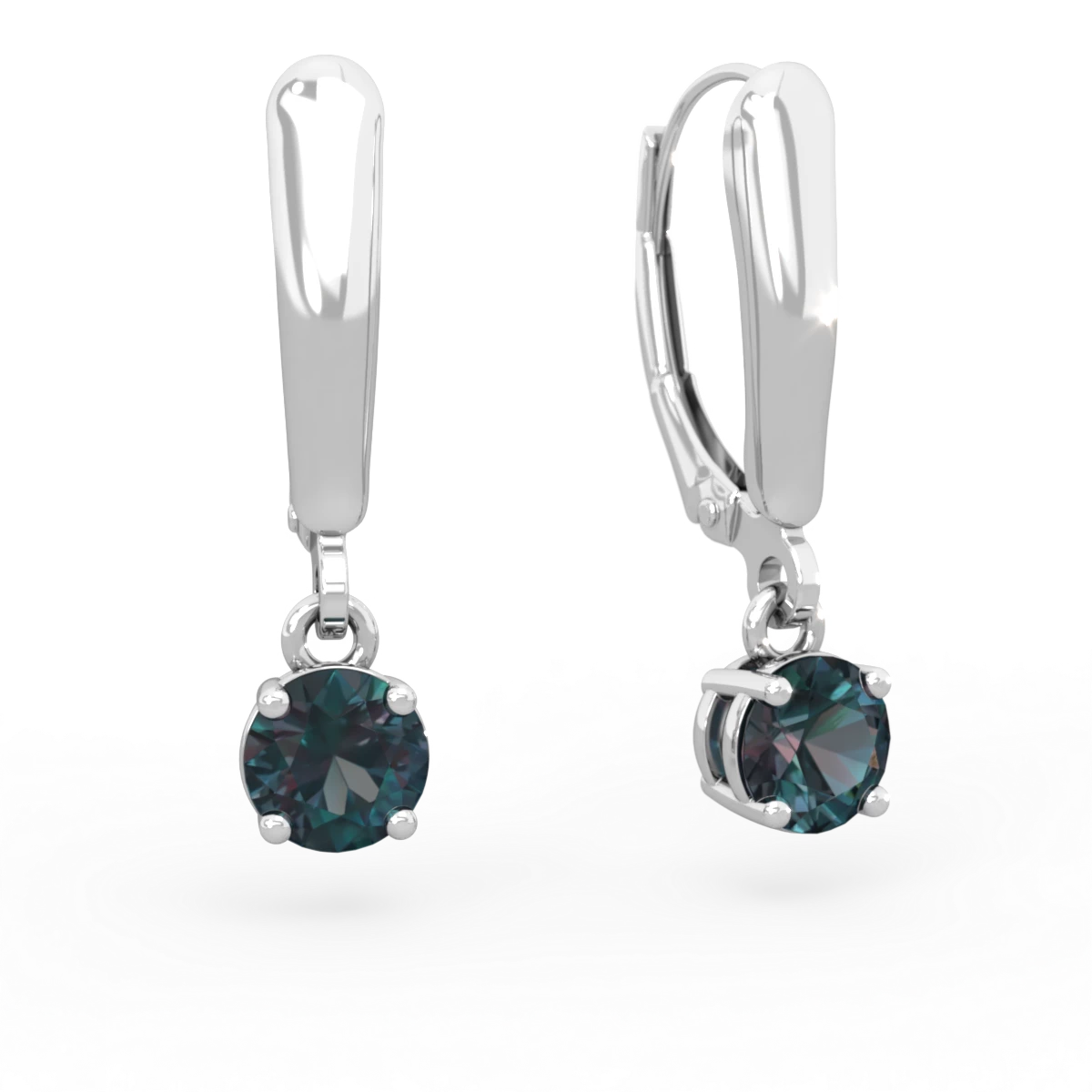 Alexandrite 5Mm Round Lever Back 14K White Gold earrings E2785