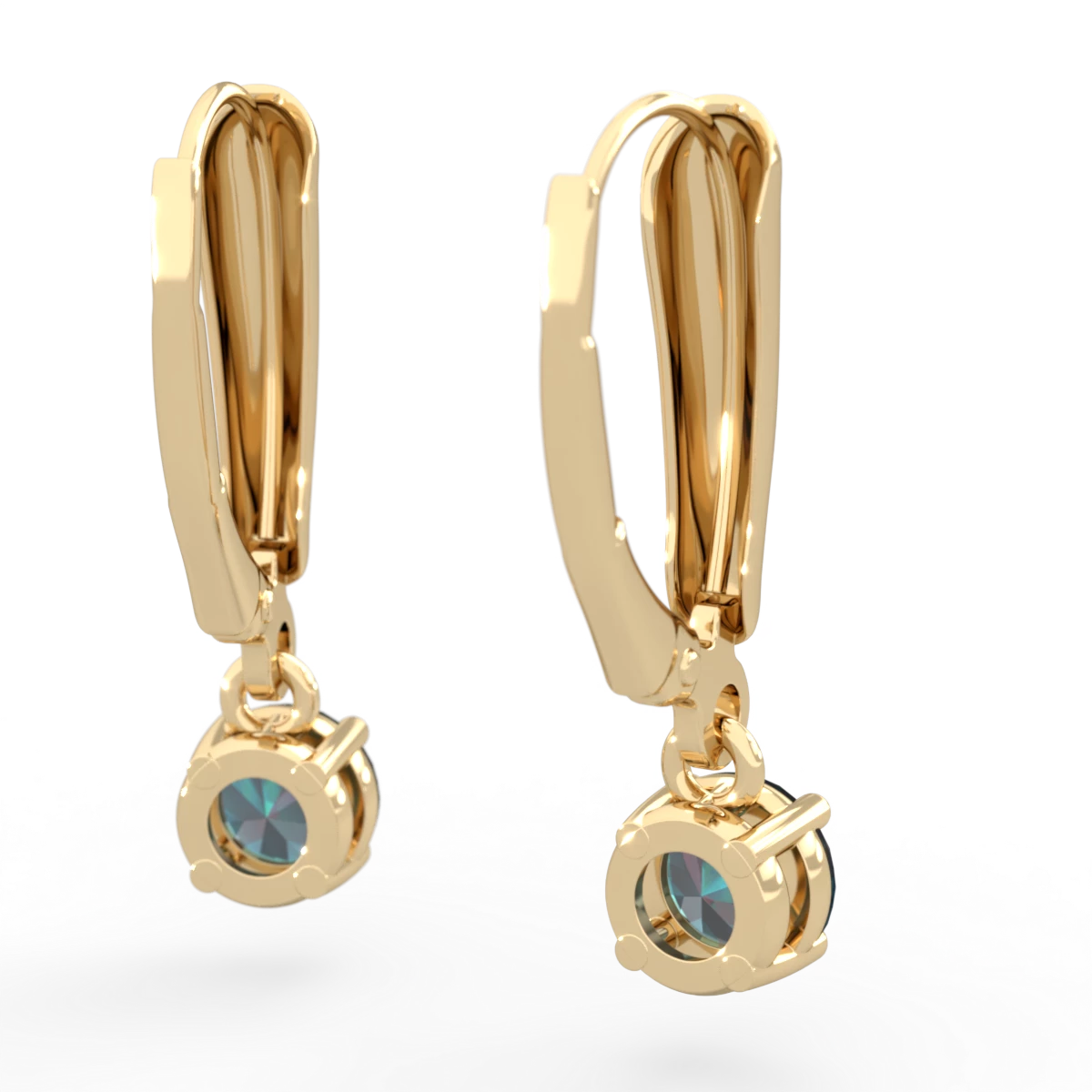 Alexandrite 5Mm Round Lever Back 14K Yellow Gold earrings E2785