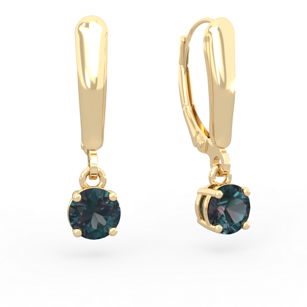Alexandrite 5Mm Round Lever Back 14K Yellow Gold earrings E2785