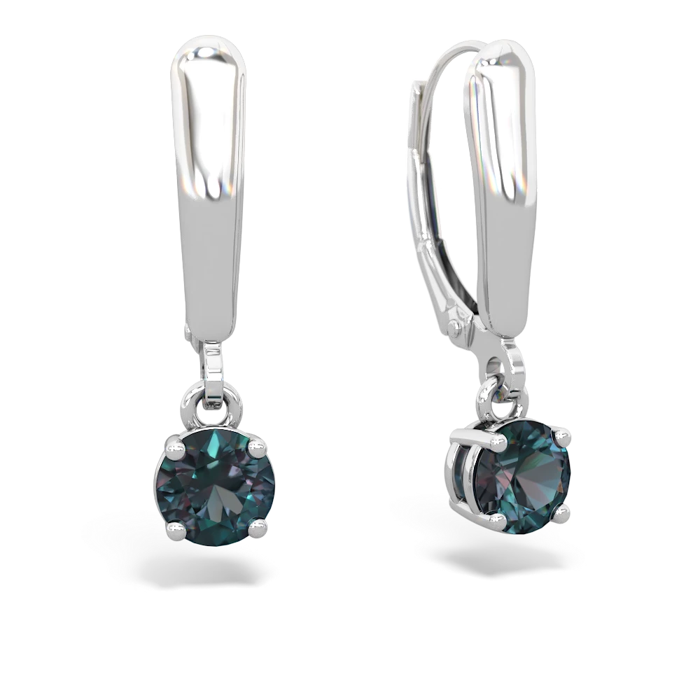 Alexandrite 5Mm Round Lever Back 14K White Gold earrings E2785