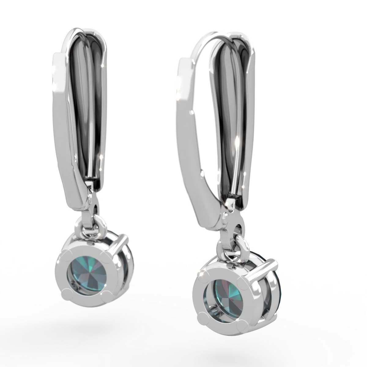 Alexandrite 6Mm  Round Lever Back 14K White Gold earrings E2786
